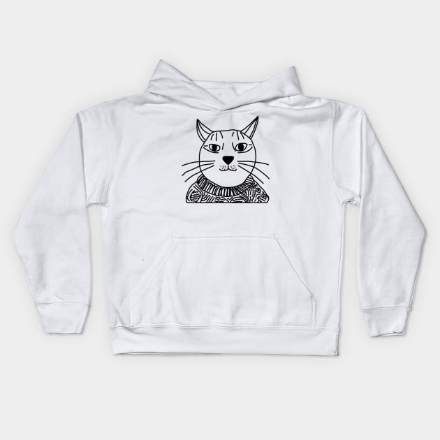 Minimal Portrait of Sweater Cat Kids Hoodie by ellenhenryart